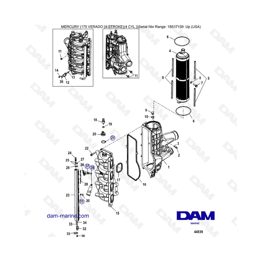 Mercury Verado 175 (1B517159 & +) - Charge cooler / Intake manifold