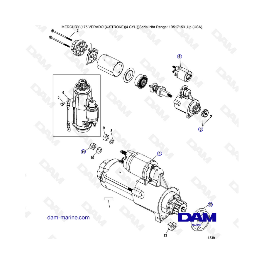 Mercury Verado 175 (1B517159 & ) - Starter motor