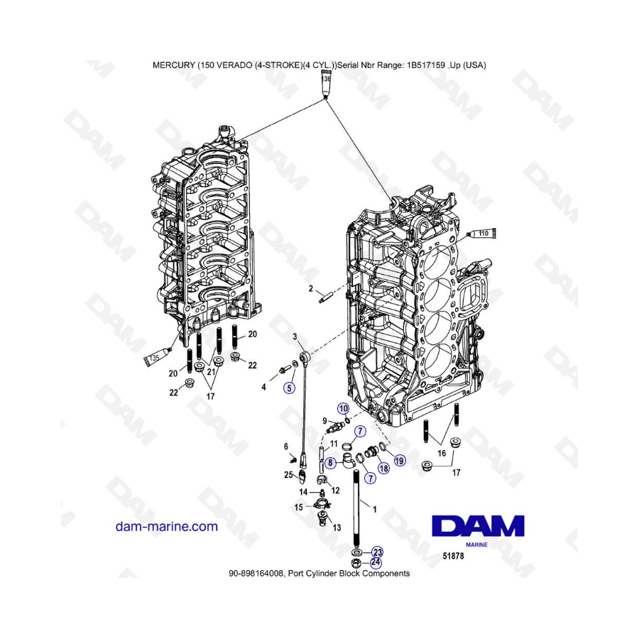 Mercury Verado 150 (SN 1B517158 & +) - Port cylinder block components 