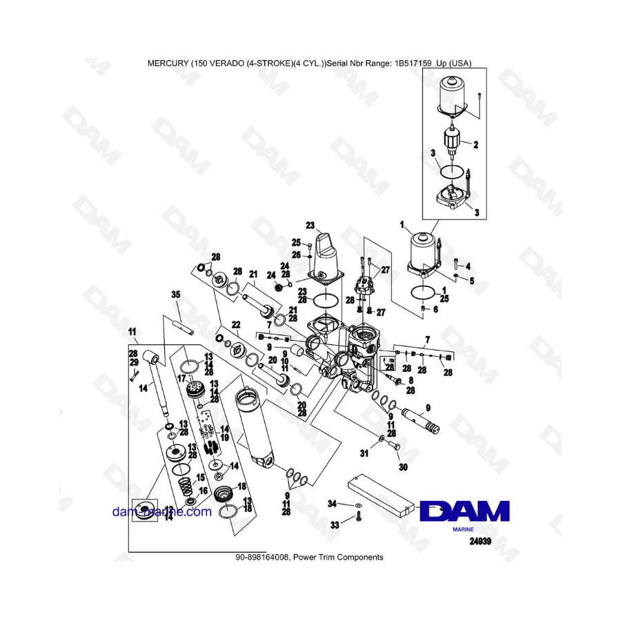 Mercury Verado 150 (SN 1B517159 & ) - Power trim components
