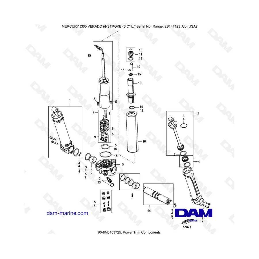 Mercury Verado 300 (SN2B144123 & +) - Power trim components