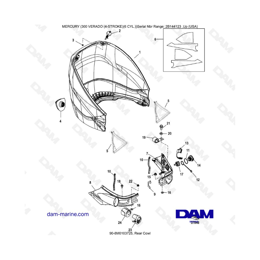 Mercury Verado 300 (SN2B144123 & +) - Rear cowl 