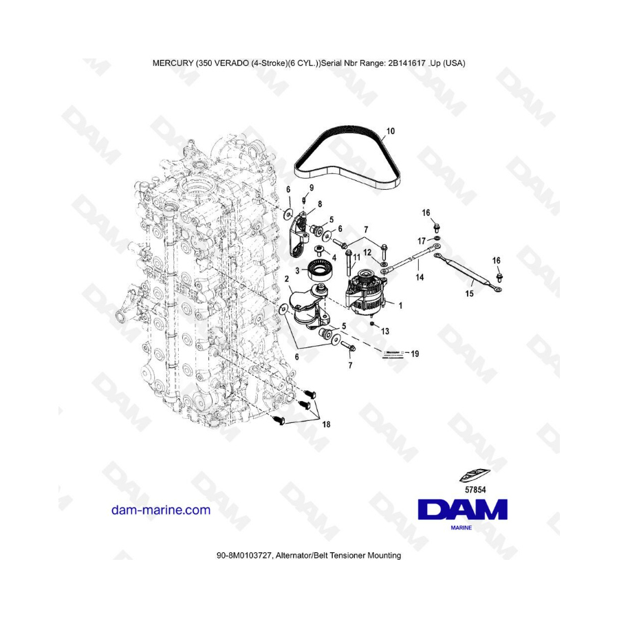 Mercury Verado 350 (SN2B144123 & +) - Alternator/Belt tensioner mounting