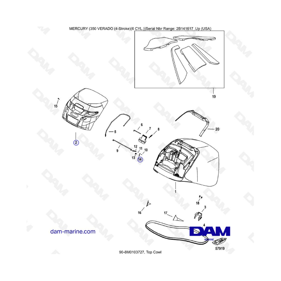 Mercury 350 Verado (6 CYL) - Top Cowl 