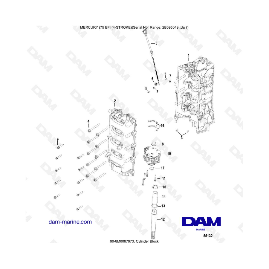 Mercury 75 EFI - Cylinder block Mercury 75 EFI - Cylinder block