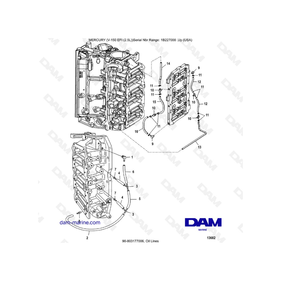 Mercury V-150 EFI (2.5L) - Oil lines Mercury V-150 EFI (2.5L) - Oil lines