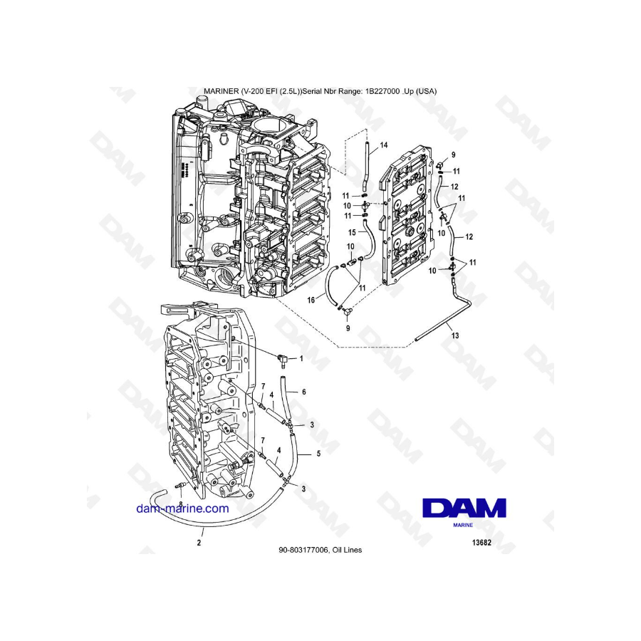 Mercury Mariner V-200 EFI (2.5L) - Oil lines Mercury Mariner V-200 EFI (2.5L) - Oil lines