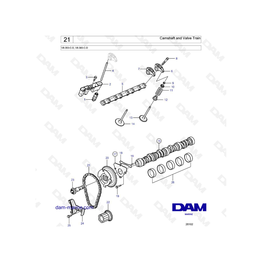 Volvo Penta V8-350 / V8-380 - Camshaft & valve train Volvo Penta V8-350 / V8-380 - Camshaft & valve train