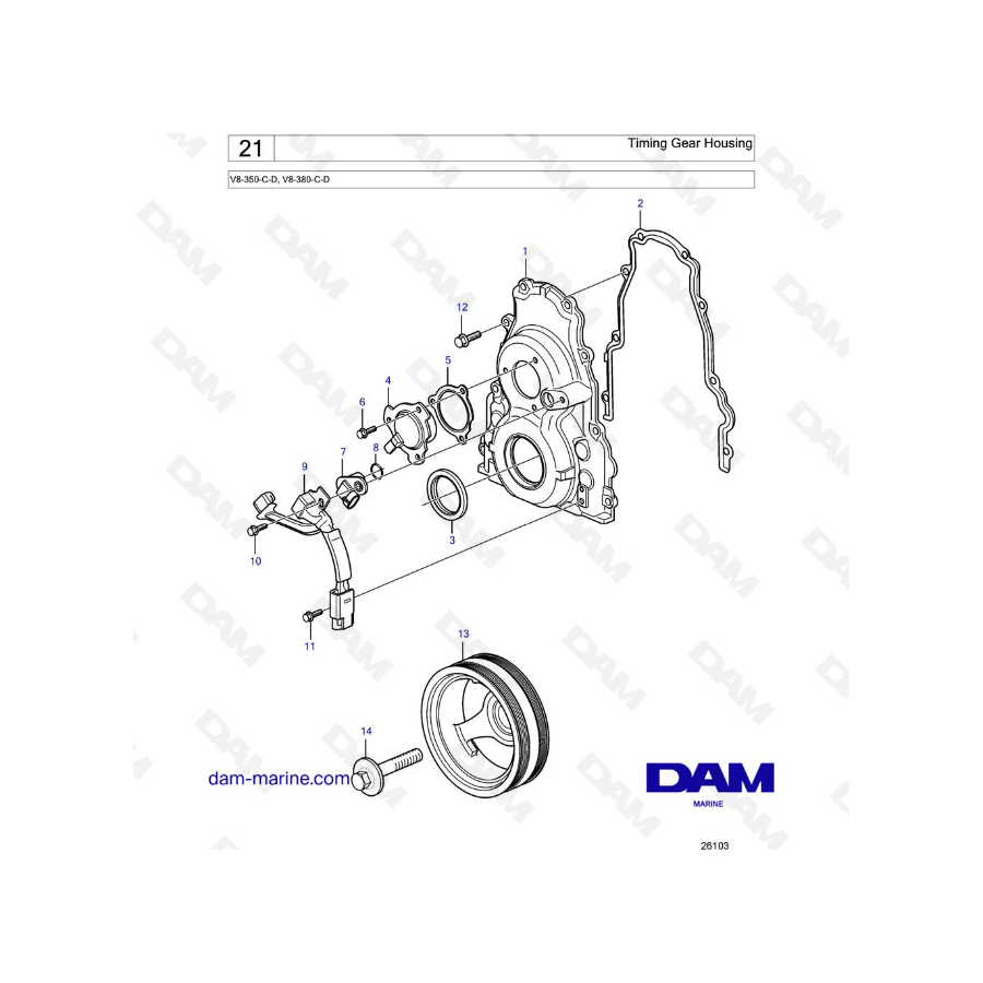Volvo Penta V8-350 / V8-380 - Timing Gear Housing Volvo Penta V8-350 / V8-380 - Timing Gear Housing