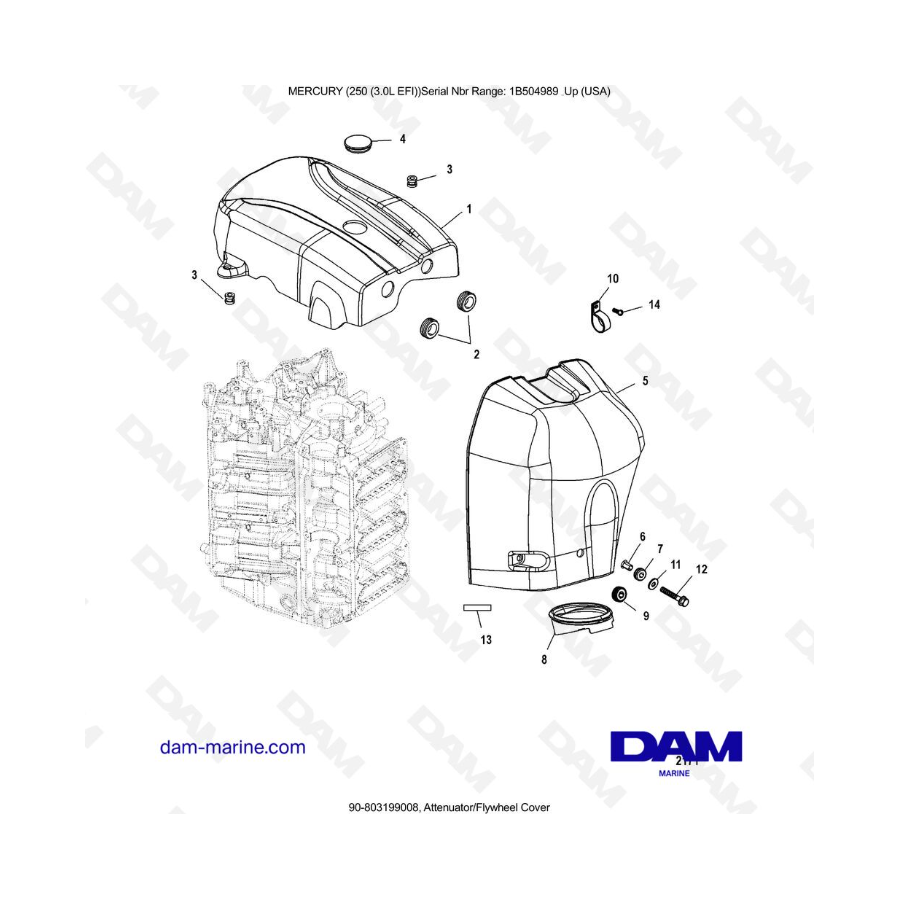 Mercury 250 EFI 3.0L - Attenuator/Flywheel Cover Mercury 250 EFI 3.0L - Attenuator/Flywheel Cover