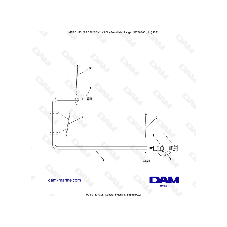 Mercury Optimax 75 - Coastal Flush Kit, 858566A02 Mercury Optimax 75 - Coastal Flush Kit, 858566A02