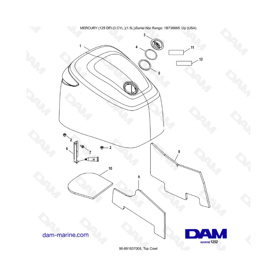 Mercury 125 DFI 1.5L - Top Cowl Mercury 125 DFI 1.5L - Top Cowl