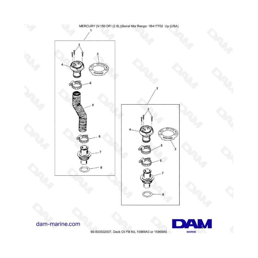 Mercury 150 DFI 2.5L - Deck Oil Fill Kit, 15969A3 or 15969A5 Mercury 150 DFI 2.5L - Deck Oil Fill Kit, 15969A3 or 15969A5