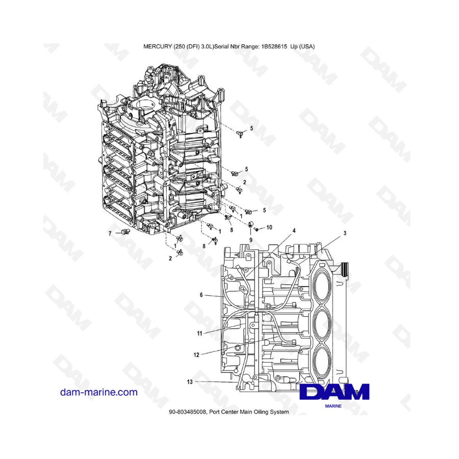 Mercury 250 DFI 3.0L - Port Center Main Oiling System Mercury 250 DFI 3.0L - Port Center Main Oiling System