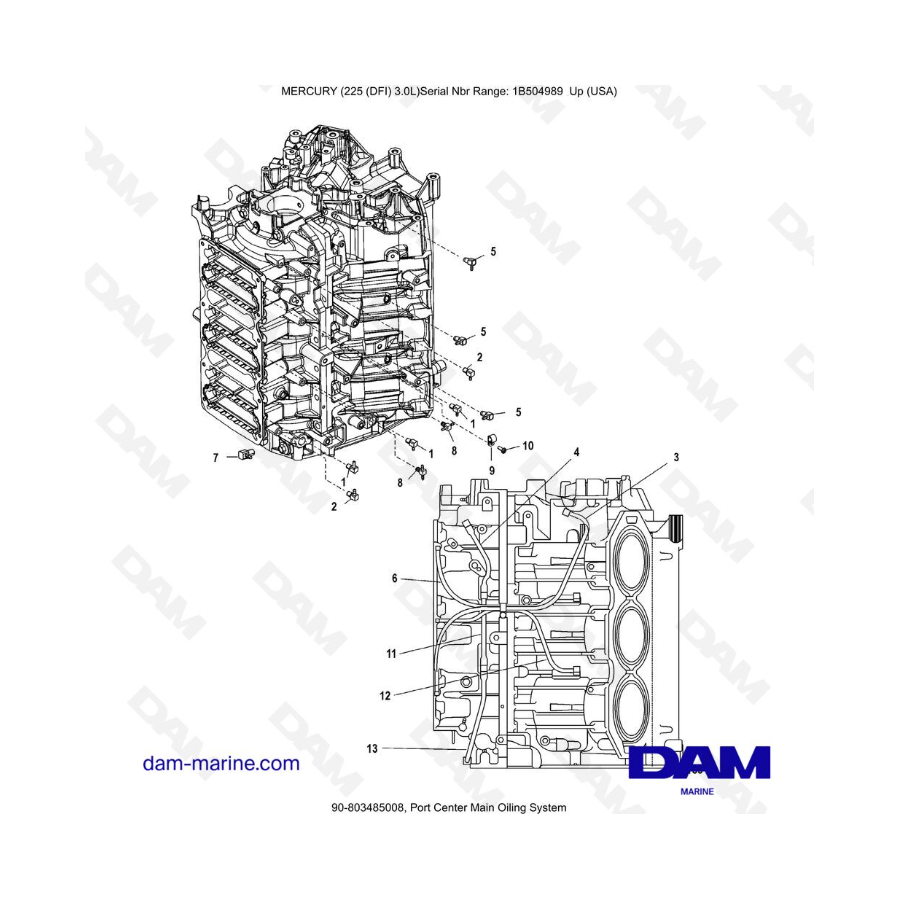 Mercury 225 DFI 3.0L - Port Center Main Oiling System Mercury 225 DFI 3.0L - Port Center Main Oiling System