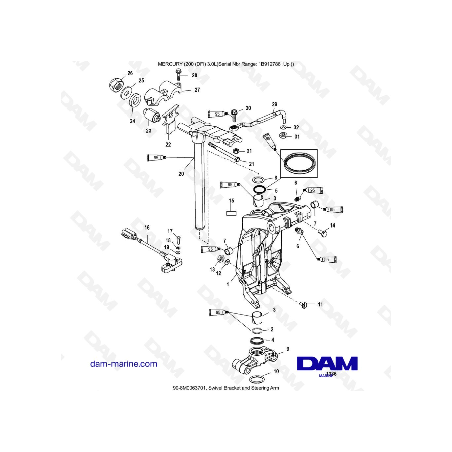 Mercury 200 DFI 3.0L -  Swivel Bracket and Steering Arm