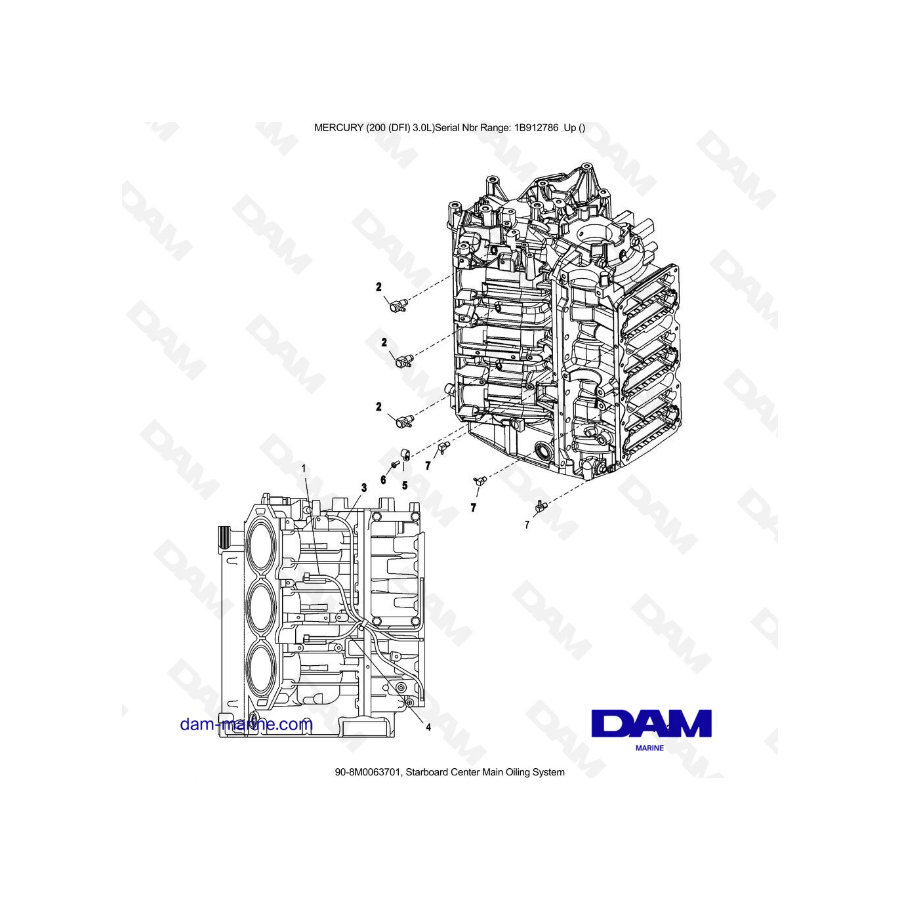 Mercury 200 DFI 3.0L - Starboard Center Main Oiling System Mercury 200 DFI 3.0L - Starboard Center Main Oiling System