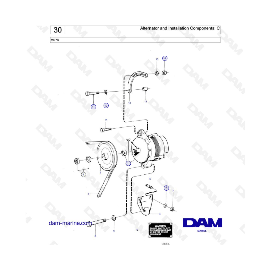 Volvo Penta MD7B - Alternador y componentes de instalación: C