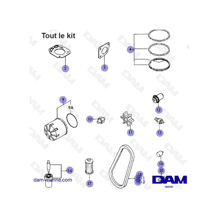 Liste des joints pour un Yanmar 1GM10 Liste des joints pour un Yanmar 1GM10
