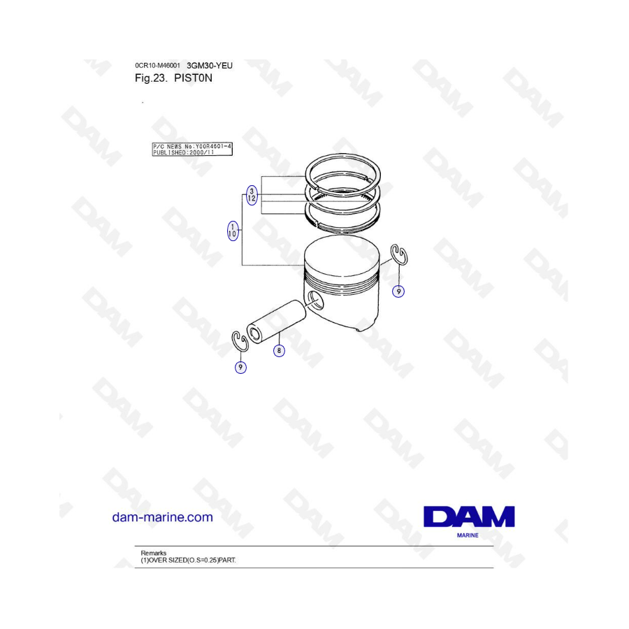 Yanmar 3GM30F-YEU - Piston