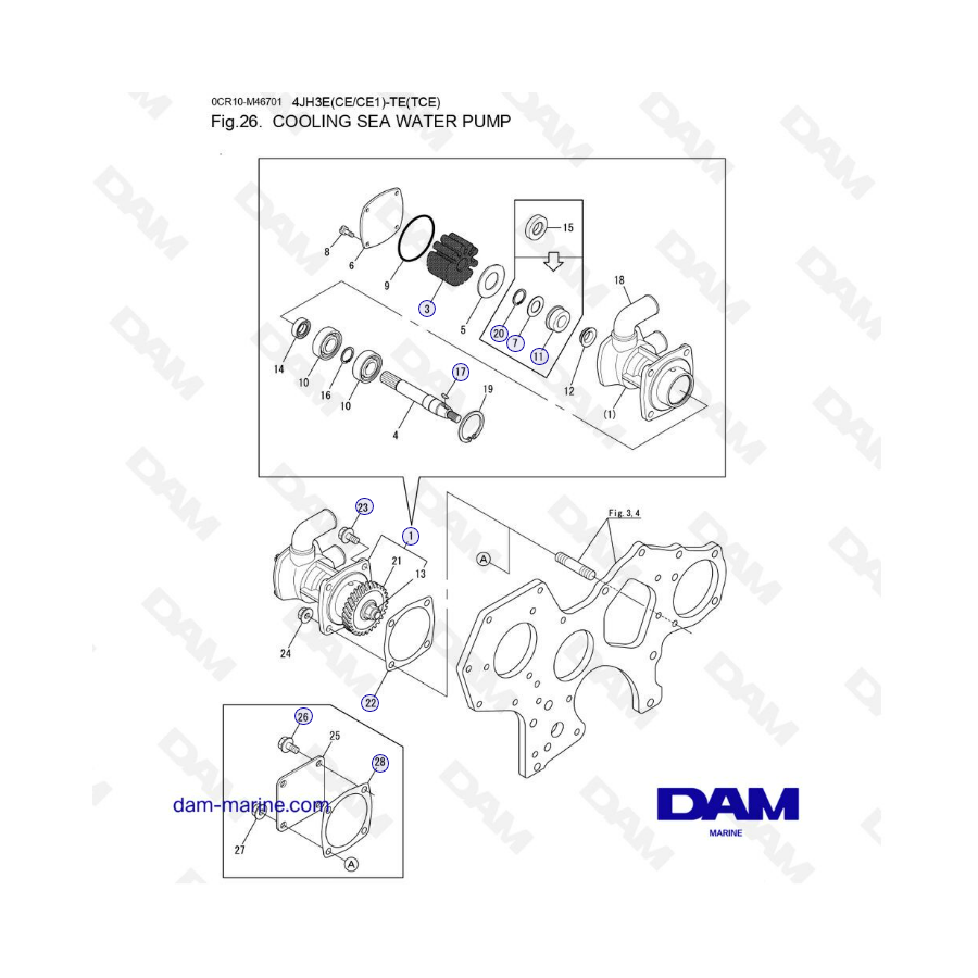 Yanmar 4JH3-E - COOLING SEA WATER PUMP Yanmar 4JH3-E - COOLING SEA WATER PUMP