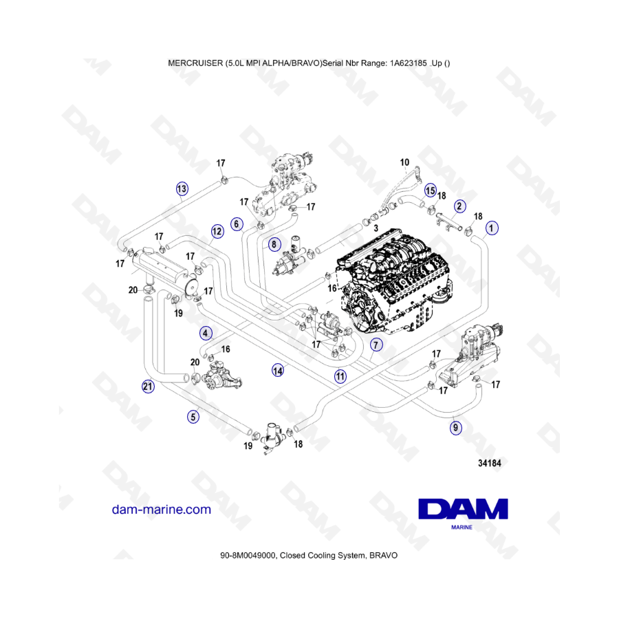 MERCRUISER 5.0L MPI ALPHA-BRAVO Closed Cooling System