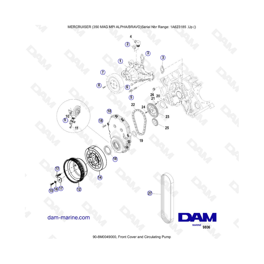 MERCRUISER 350 MAG MPI - Front cover " circulating pump