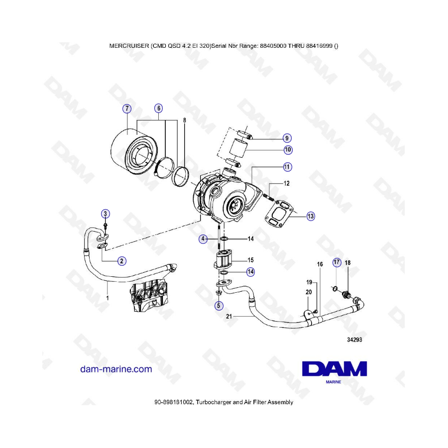 MERCRUISER CMD QSD 4.2 EI 320 - Turbocharger & air filter assembly