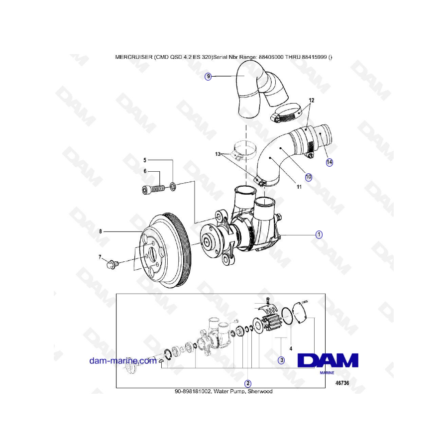 MERCRUISER CMD QSD 4.2 ES 320 - Water pump sherwood MERCRUISER CMD QSD 4.2 ES 320 - Water pump sherwood