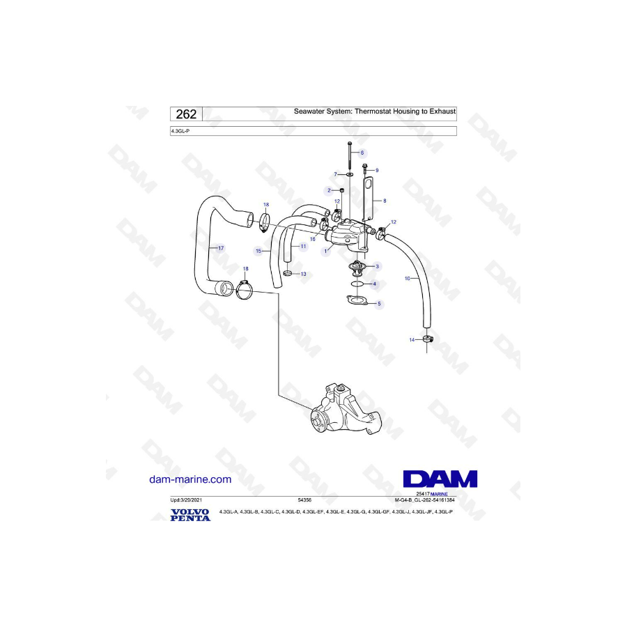 Volvo Penta 4.3L GL - Seawater system : thermostat housing