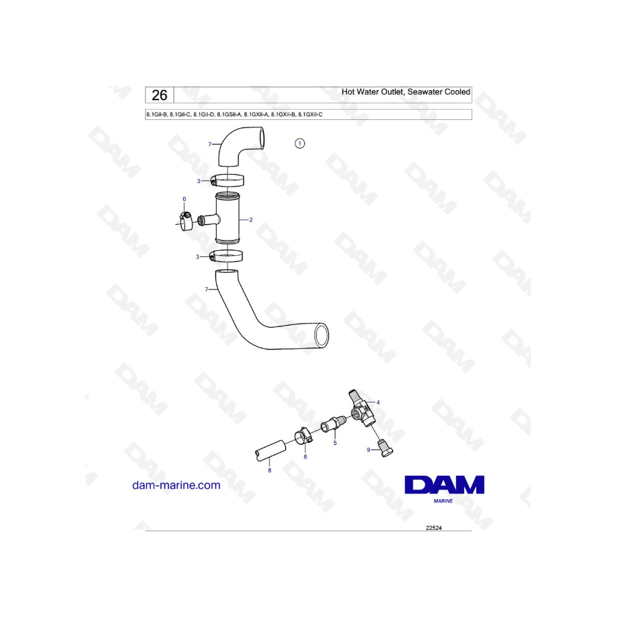 Volvo Penta 8.1L GI - Hot Water Outlet, Seawater Cooled Volvo Penta 8.1L GI - Hot Water Outlet, Seawater Cooled