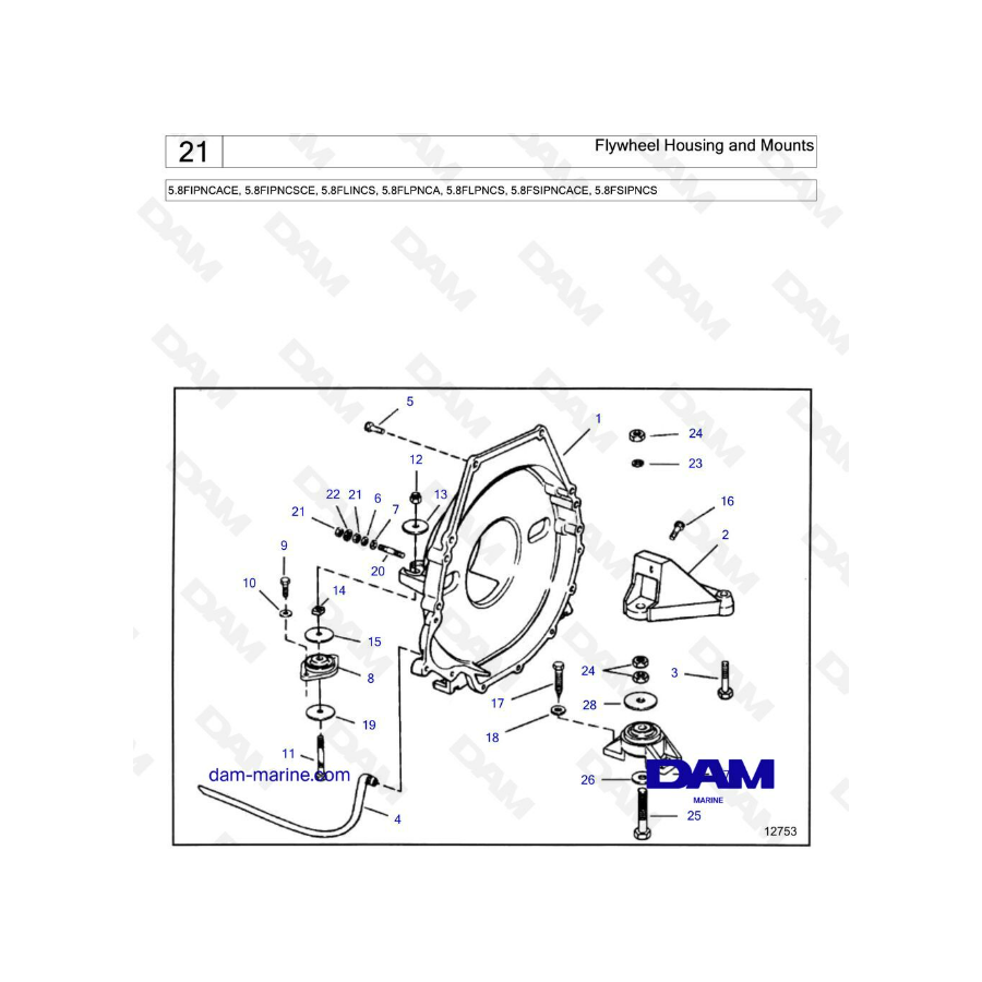 Volvo Penta 5.8L FI - Flywheel housing & mounts Volvo Penta 5.8L FI - Flywheel housing & mounts