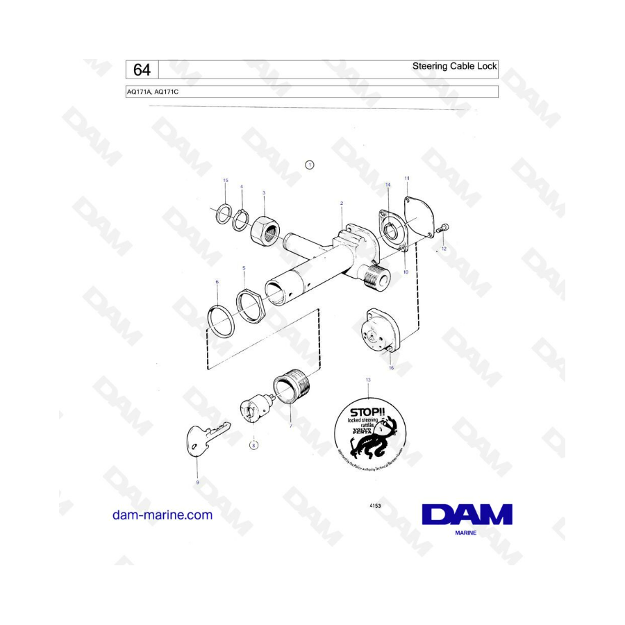 Volvo Penta AQ171 - Steering cable lock Volvo Penta AQ171 - Steering cable lock
