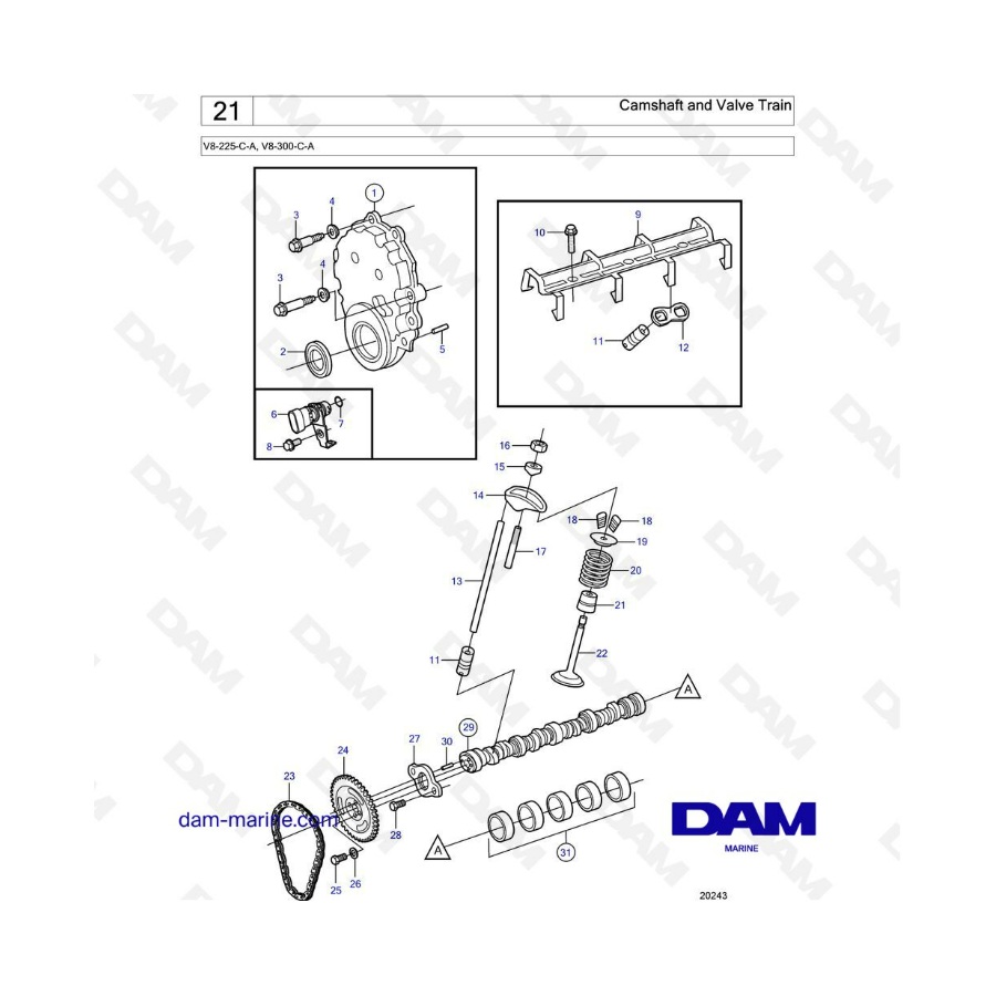 Volvo Penta V8-225 - Camshaft & Valve train 