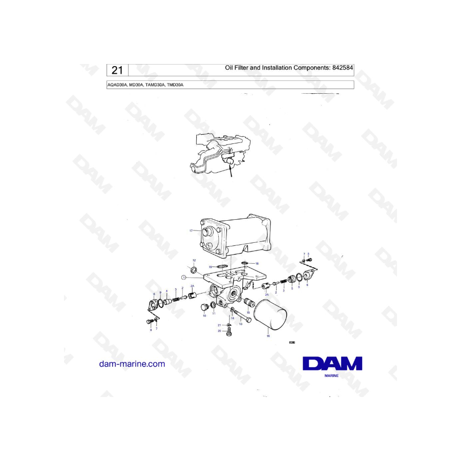 Volvo Penta AQAD30A / MD30A / TAMD30A / TMD30A - Oil filter and installation Components