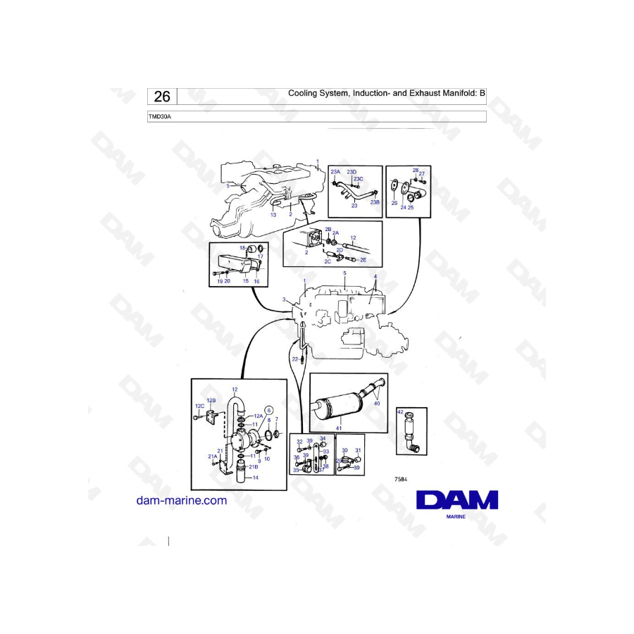 Volvo Penta TMD30A - Cooling System, Induction- and Exhaust Manifold: B