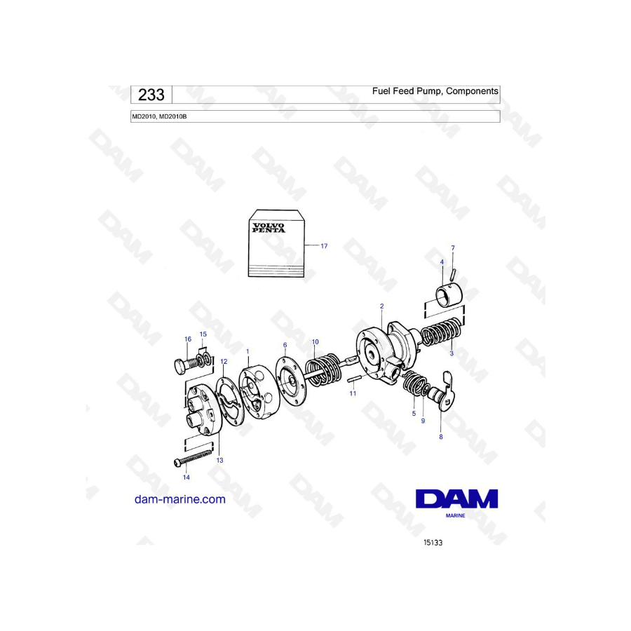 Volvo Penta MD2010 - Fuel feed pump, components Volvo Penta MD2010 - Fuel feed pump, components