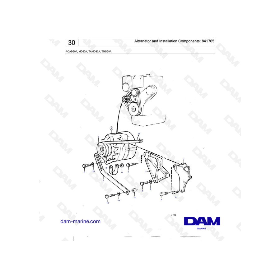 Volvo Penta AQAD30A / MD30A / TAMD30A / TMD30A - Alternator and Installation Components: 841765