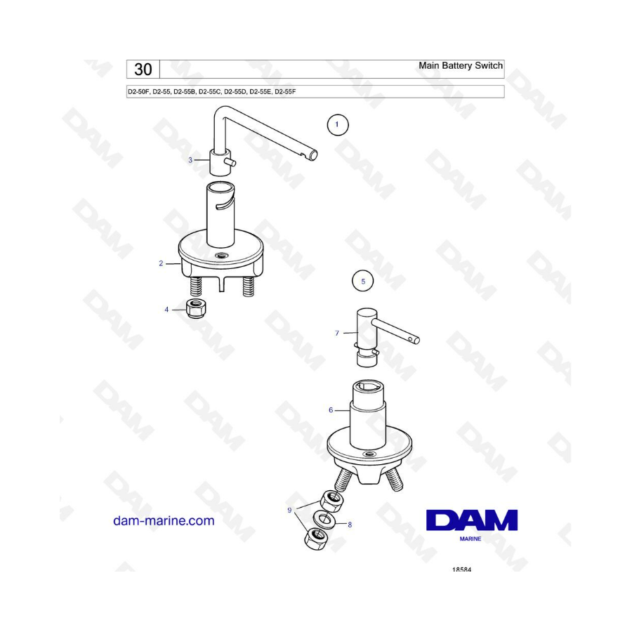 Volvo Penta D2-55 / D2-55B / D2-55C / D2-55D / D2-55E / D2-55F - Main battery switch Volvo Penta D2-55 / D2-55B / D2-55C / D2-55D / D2-55E / D2-55F - Main battery switch