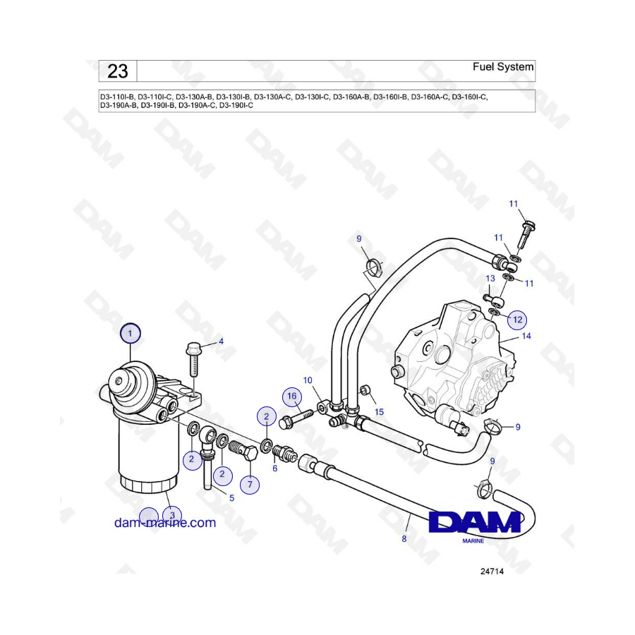 Volvo Penta D3-110 / D3-130 / D3-160 / D3-190 - Fuel system 