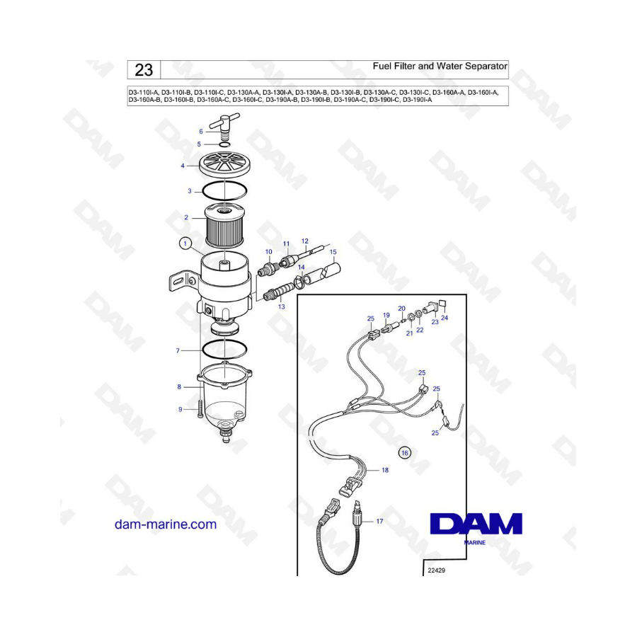 Volvo Penta D3-110 / D3-130 / D3-160 / D3-190 - Fuel filter & Water separator 