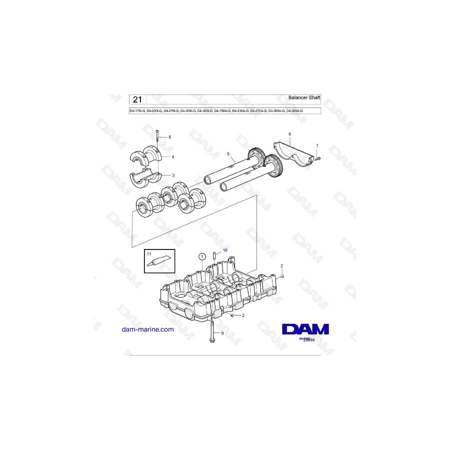 Volvo Penta D4-175I-G / D4-230I-G / D4-270I-G / D4-300I-G / D4-320I-G / D4-150A-G / D4-230A-G / D4-270A-G - Balancer Shaft Volvo Penta D4-175I-G / D4-230I-G / D4-270I-G / D4-300I-G / D4-320I-G / D4-150A-G / D4-230A-G / D4-270A-G - Balancer Shaft