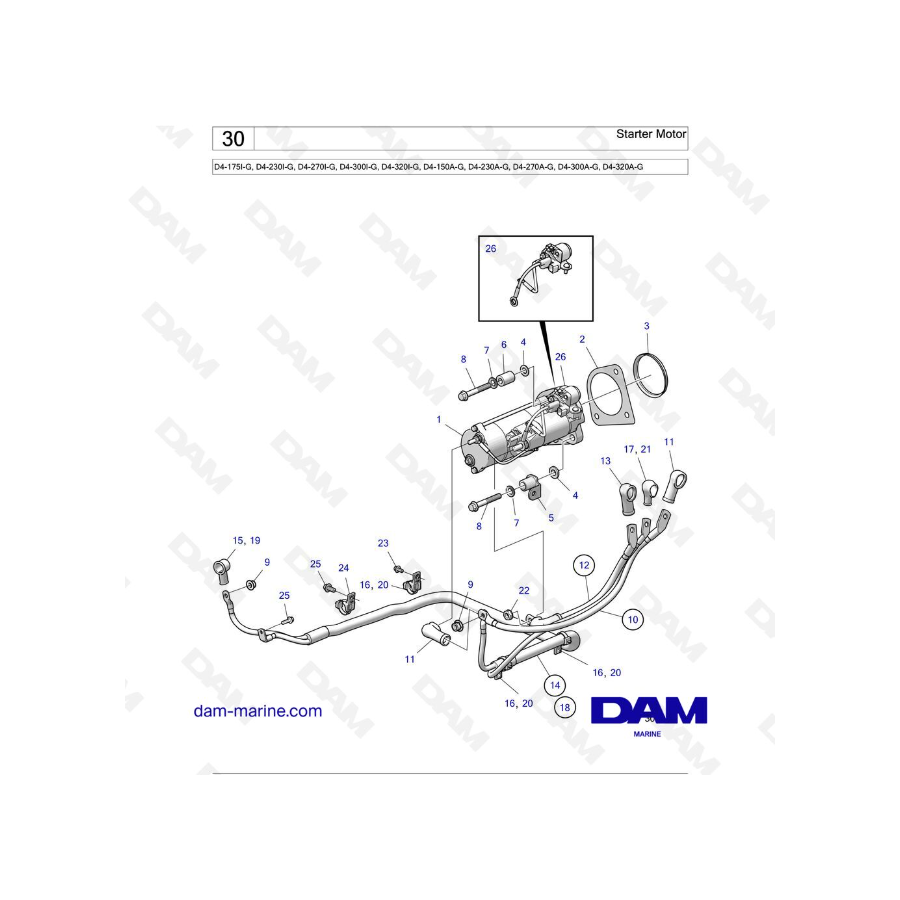 Volvo Penta D4-175I-G / D4-230I-G / D4-270I-G / D4-300I-G / D4-320I-G / D4-230A-G / D4-270A-G / D4-300A-G - Motor de arranque
