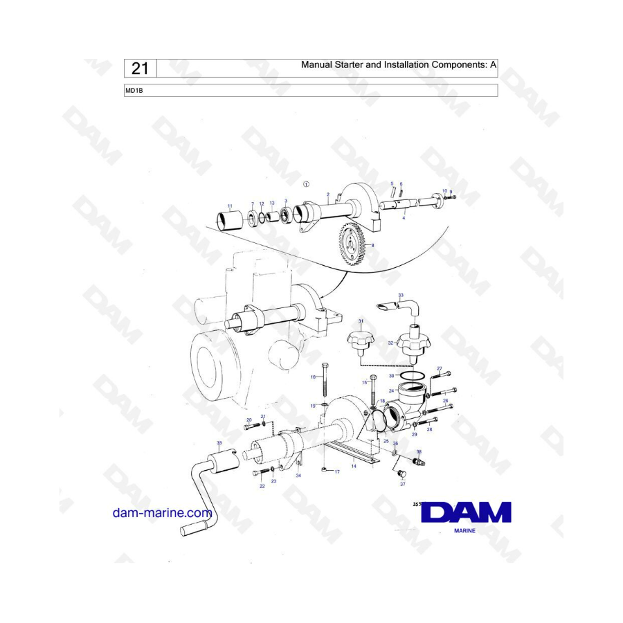 Volvo Penta MD1B - Manual starter & installation components: A 