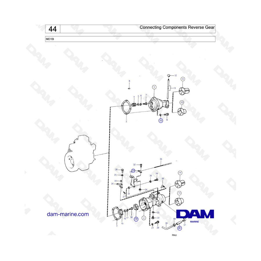 Volvo Penta MD1B - Connecting components, reverse gear 