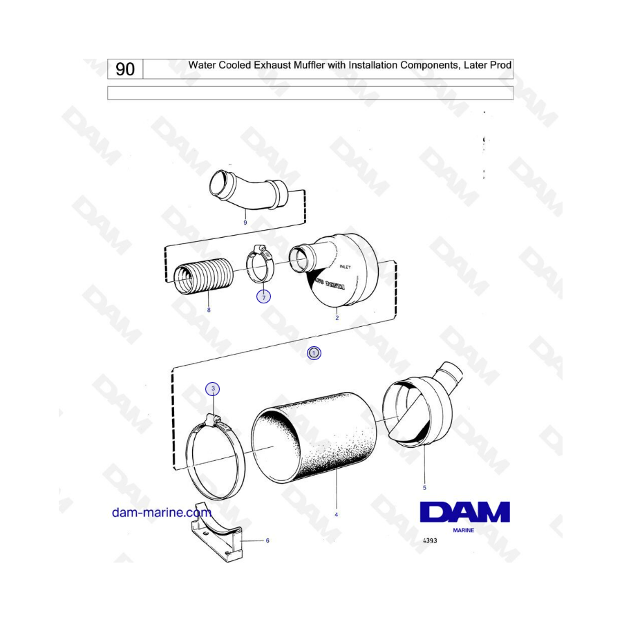 Volvo Penta MD1B / MD2B / MD3B - Water cooled exhaust muffer with installation components, later prod 