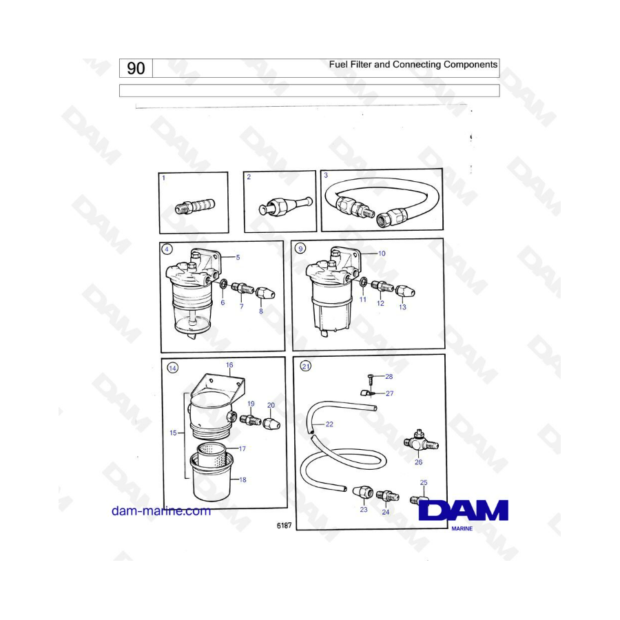 Volvo Penta MD1B / MD2B / MD3B - Fuel filter & connecting components 