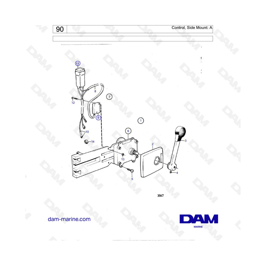 Volvo Penta MD1B / MD2B / MD3B - Control side mount: A 