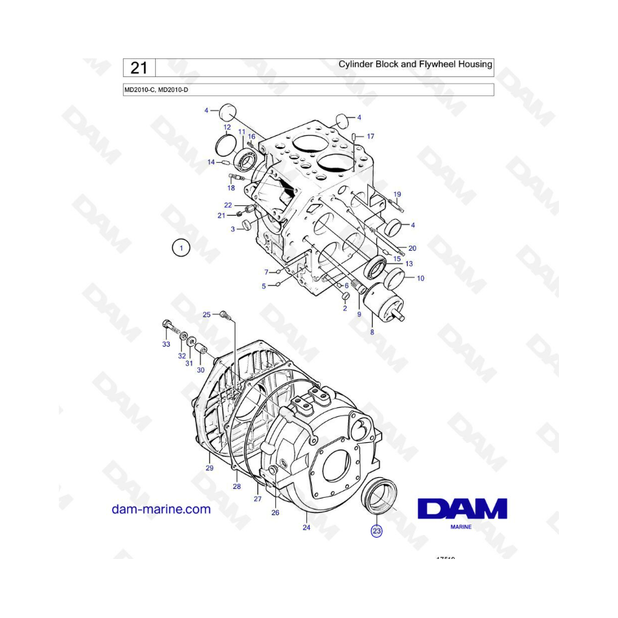 Volvo Penta MD2010-C / MD2010-D - Cylinder block & flywheel housing 