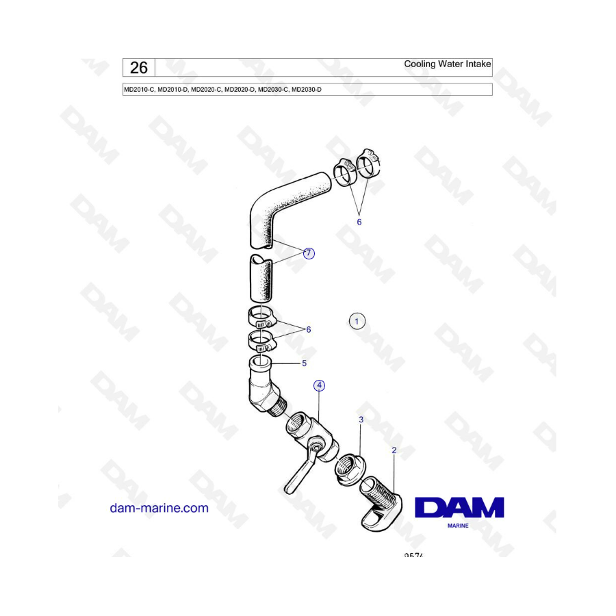 Volvo Penta MD2010-C-D / MD2020-C-D / MD2030-C-D - Cooling water intake 